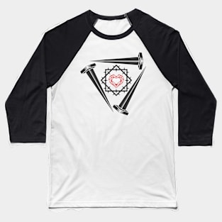 Heart of Jesus in a crown of thorns, framed by crucifixion nails Baseball T-Shirt